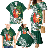 Polynesian Family Matching Mermaid Dress and Hawaiian Shirt Tropical Santa - Plumeria Green Vintage LT7 - Polynesian Pride