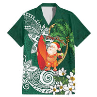 Polynesian Family Matching Mermaid Dress and Hawaiian Shirt Tropical Santa - Plumeria Green Vintage LT7 Dad's Shirt - Short Sleeve Green - Polynesian Pride