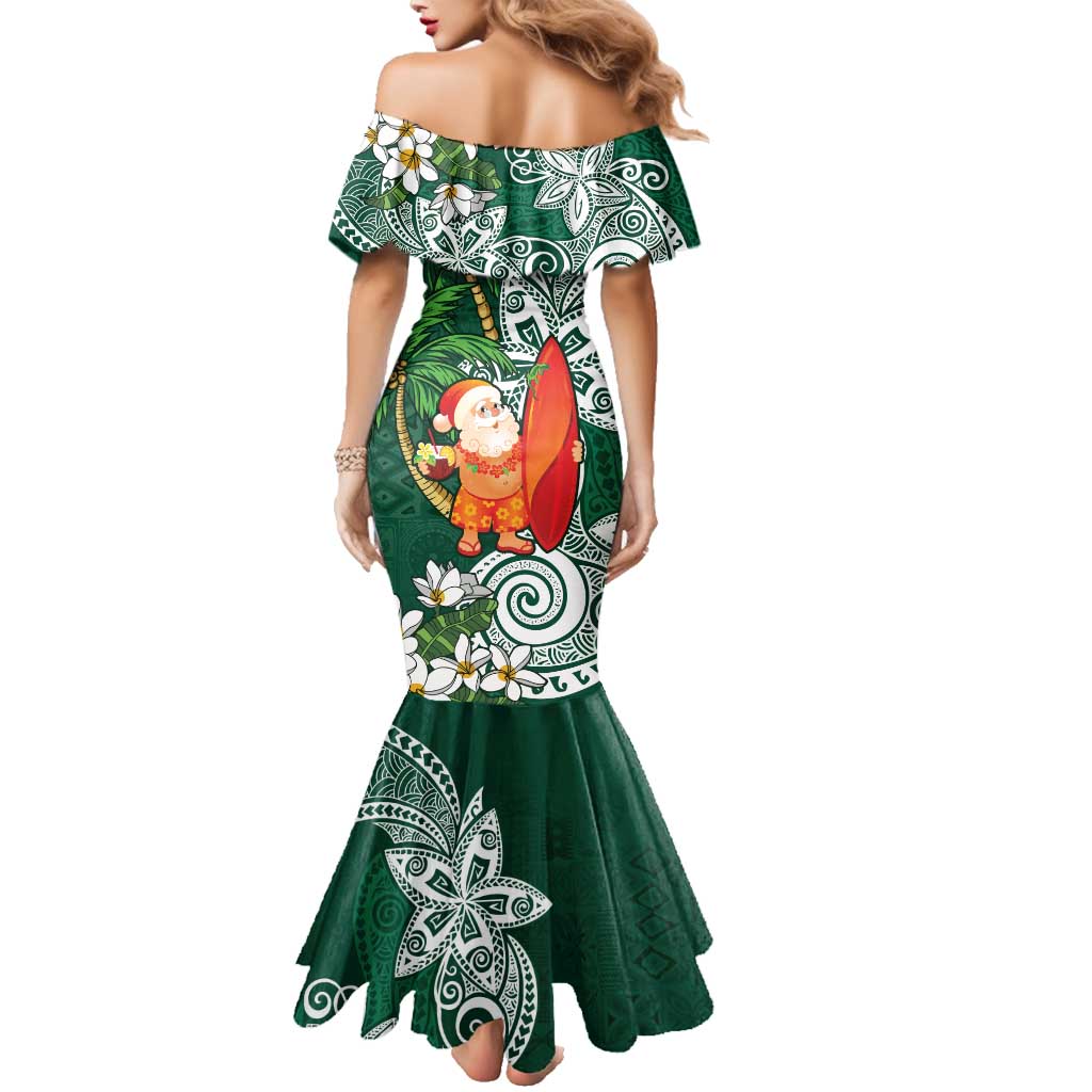 Polynesian Family Matching Mermaid Dress and Hawaiian Shirt Tropical Santa - Plumeria Green Vintage LT7 - Polynesian Pride