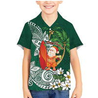 Polynesian Family Matching Mermaid Dress and Hawaiian Shirt Tropical Santa - Plumeria Green Vintage LT7 Son's Shirt Green - Polynesian Pride