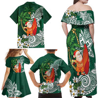 Polynesian Family Matching Off Shoulder Maxi Dress and Hawaiian Shirt Tropical Santa - Plumeria Green Vintage LT7 - Polynesian Pride