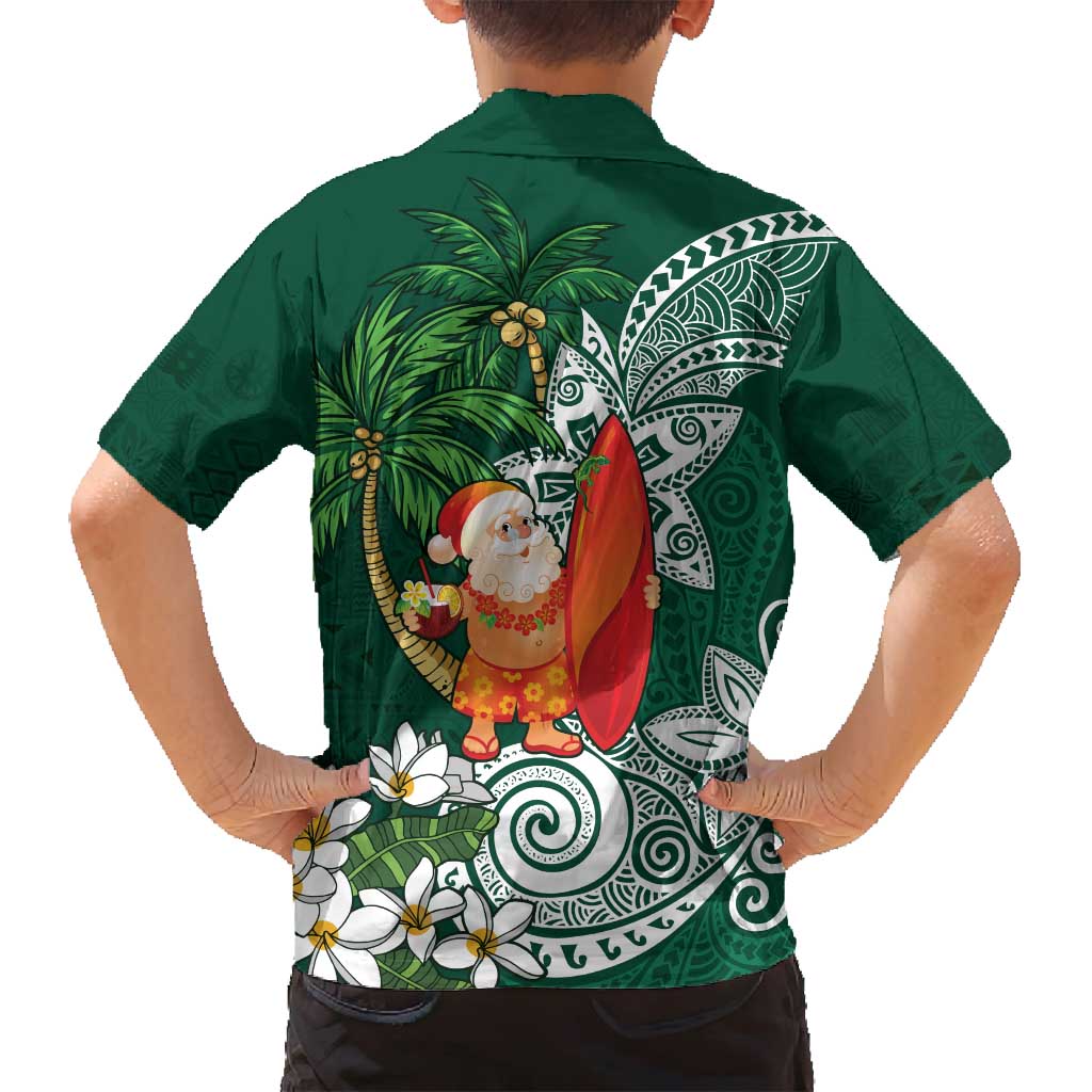 Polynesian Family Matching Off Shoulder Short Dress and Hawaiian Shirt Tropical Santa - Plumeria Green Vintage LT7 - Polynesian Pride