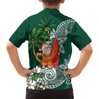 Polynesian Family Matching Puletasi and Hawaiian Shirt Tropical Santa - Plumeria Green Vintage LT7 - Polynesian Pride