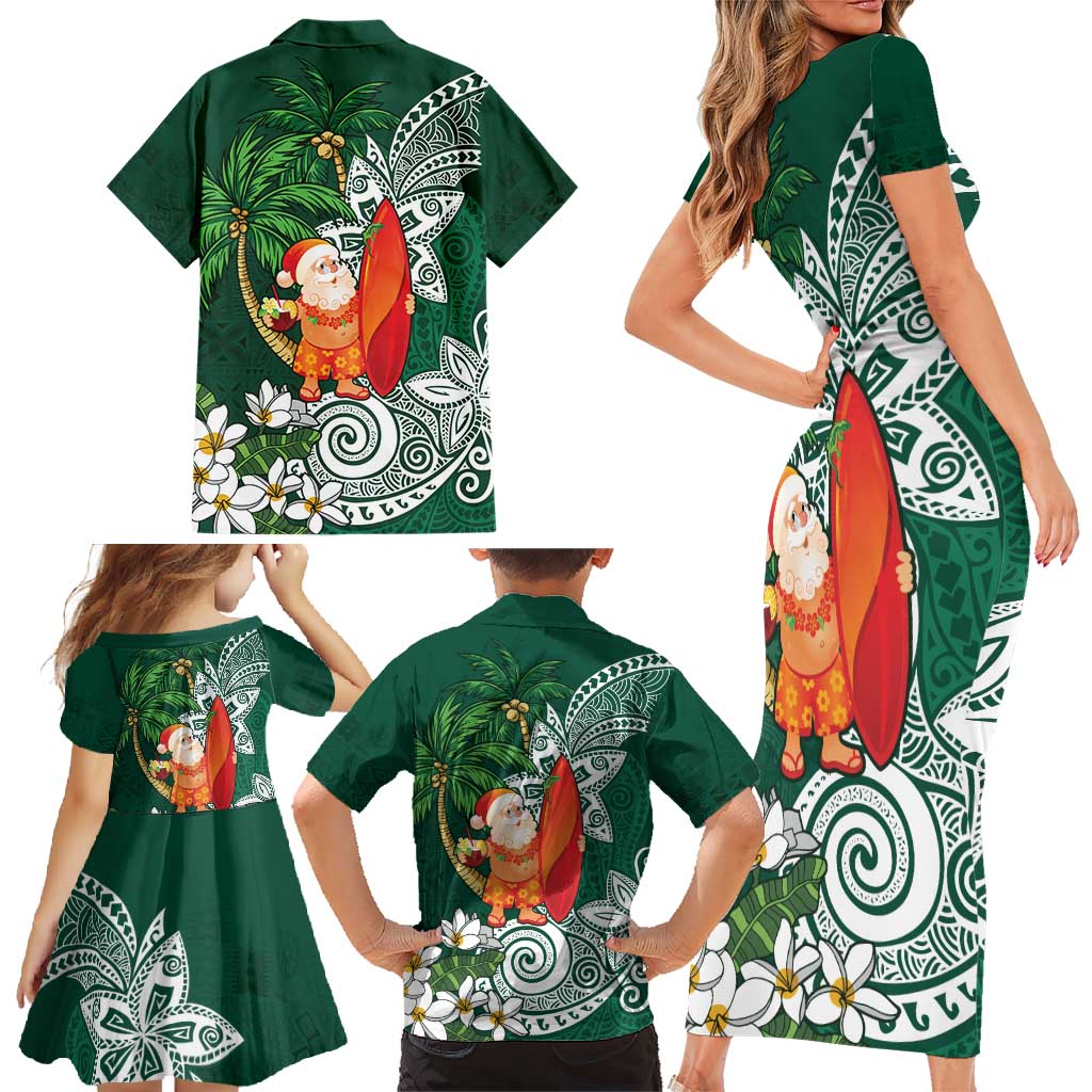 Polynesian Family Matching Short Sleeve Bodycon Dress and Hawaiian Shirt Tropical Santa - Plumeria Green Vintage LT7 - Polynesian Pride