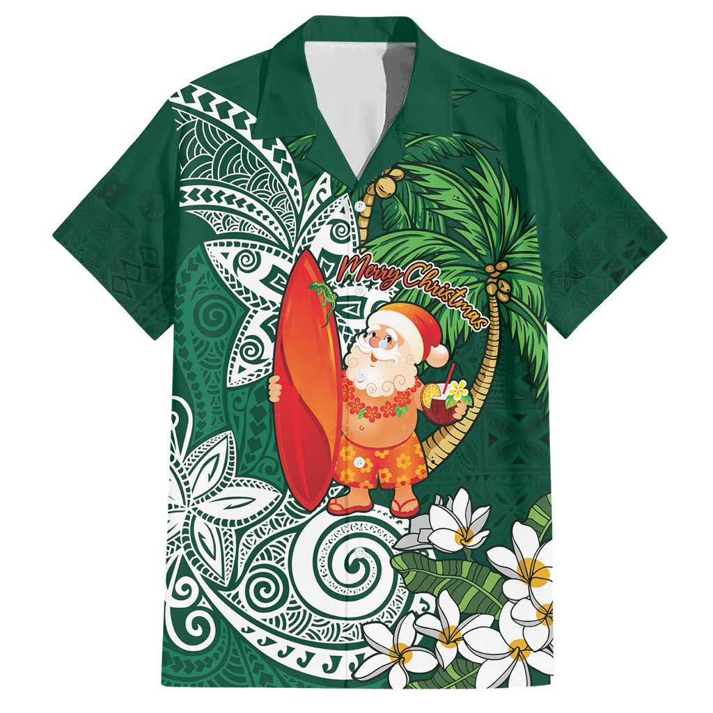 Polynesian Family Matching Short Sleeve Bodycon Dress and Hawaiian Shirt Tropical Santa - Plumeria Green Vintage LT7 Dad's Shirt - Short Sleeve Green - Polynesian Pride