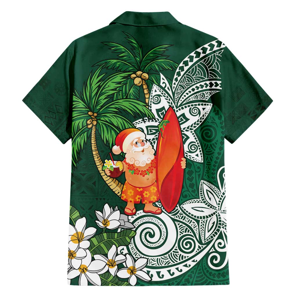 Polynesian Family Matching Short Sleeve Bodycon Dress and Hawaiian Shirt Tropical Santa - Plumeria Green Vintage LT7 - Polynesian Pride