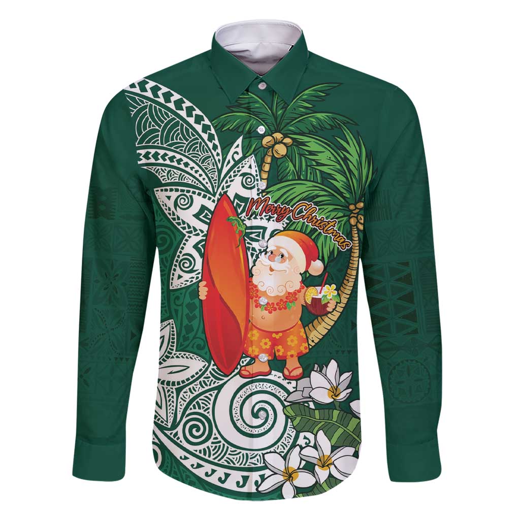 Polynesian Family Matching Short Sleeve Bodycon Dress and Hawaiian Shirt Tropical Santa - Plumeria Green Vintage LT7 Dad's Shirt - Long Sleeve Green - Polynesian Pride