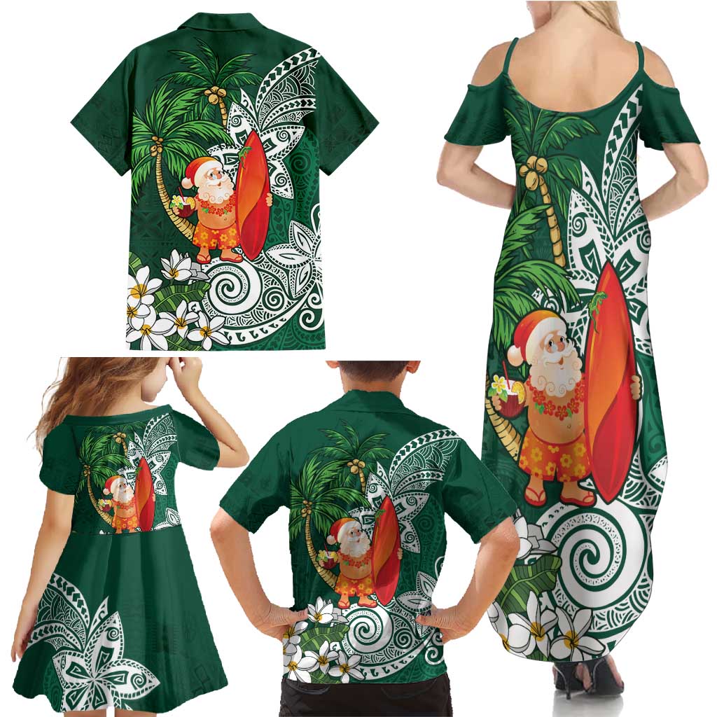 Polynesian Family Matching Summer Maxi Dress and Hawaiian Shirt Tropical Santa - Plumeria Green Vintage LT7 - Polynesian Pride