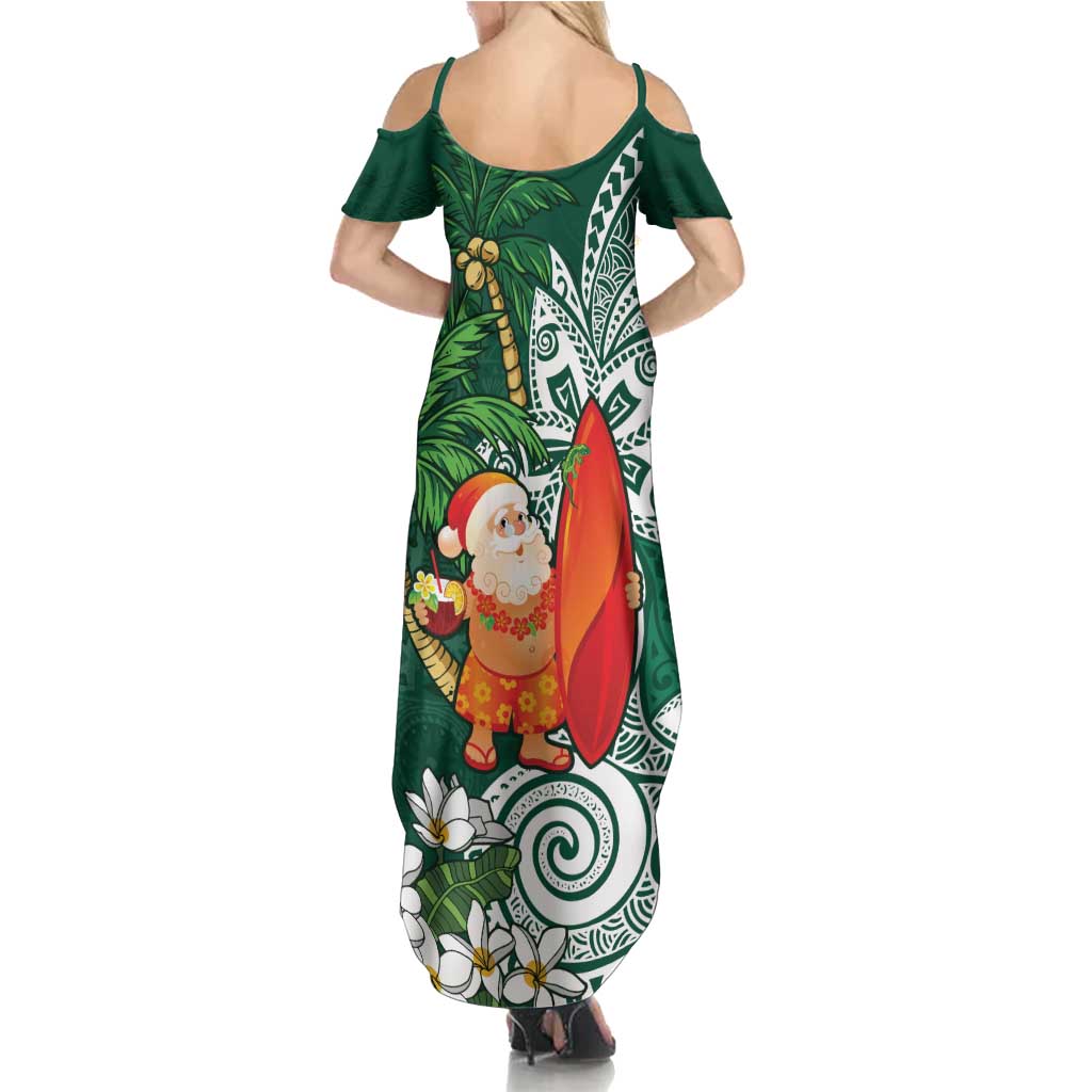 Polynesian Family Matching Summer Maxi Dress and Hawaiian Shirt Tropical Santa - Plumeria Green Vintage LT7 - Polynesian Pride