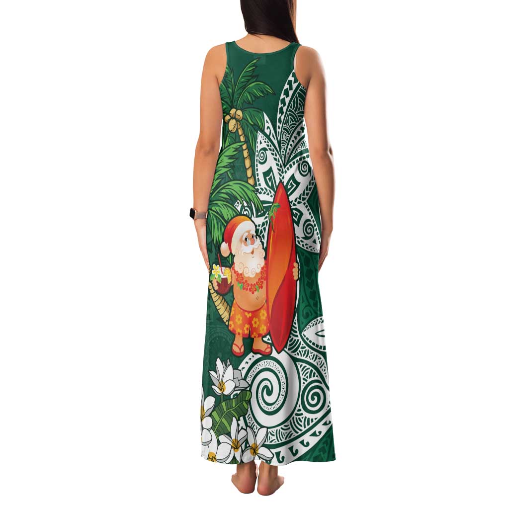 Polynesian Family Matching Tank Maxi Dress and Hawaiian Shirt Tropical Santa - Plumeria Green Vintage LT7 - Polynesian Pride