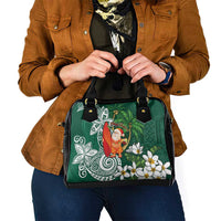 Polynesian Shoulder Handbag Tropical Santa - Plumeria Green Vintage