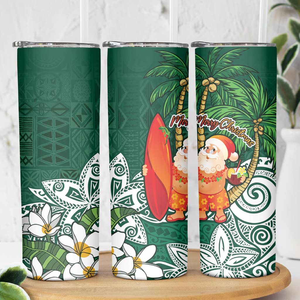 Polynesian Skinny Tumbler Tropical Santa - Plumeria Green Vintage LT7 - Polynesian Pride