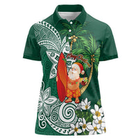 Polynesian Women Polo Shirt Tropical Santa - Plumeria Green Vintage LT7 Female Green - Polynesian Pride