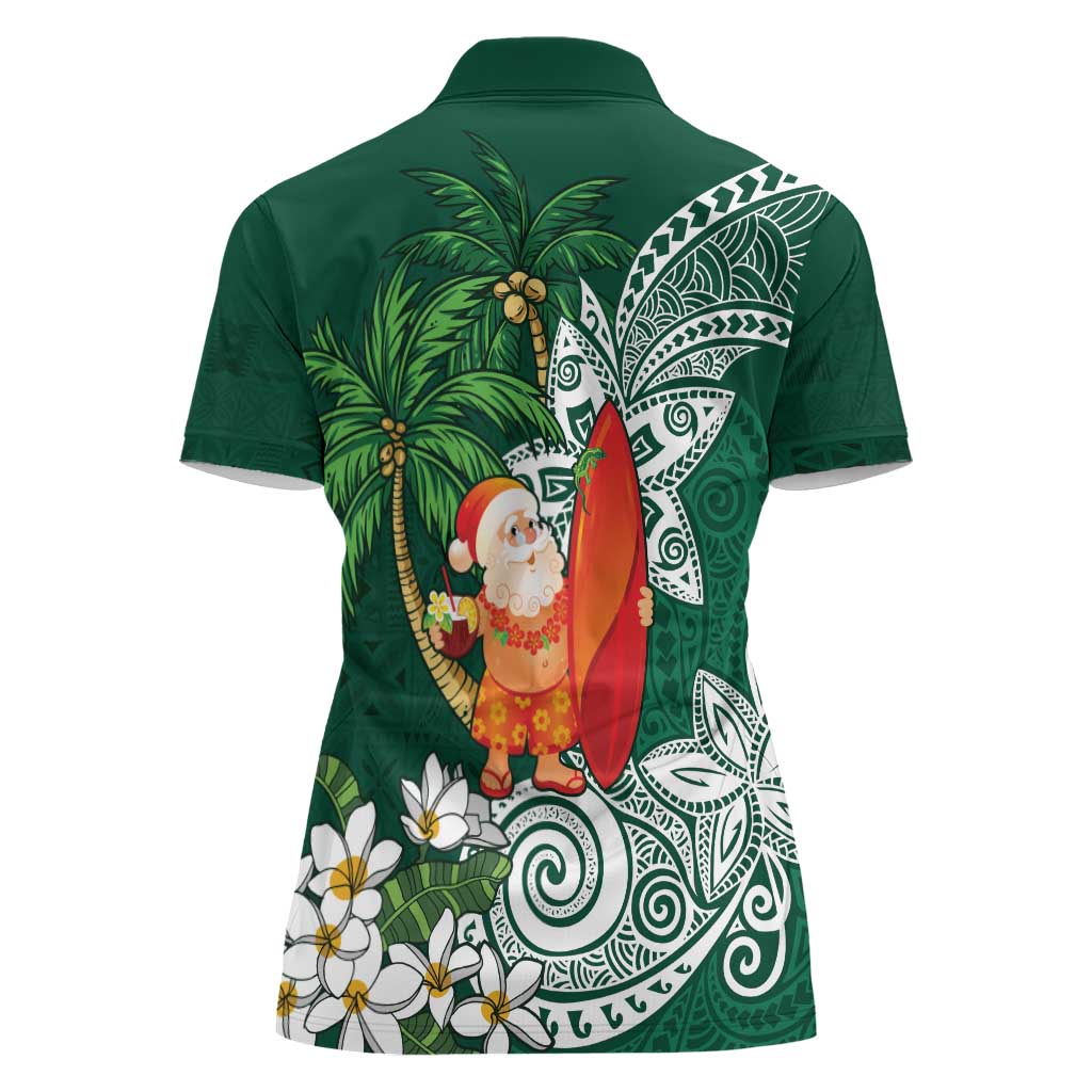 Polynesian Women Polo Shirt Tropical Santa - Plumeria Green Vintage LT7 - Polynesian Pride