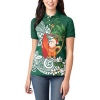 Polynesian Women Polo Shirt Tropical Santa - Plumeria Green Vintage LT7 - Polynesian Pride