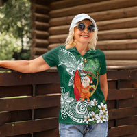 Polynesian Women Polo Shirt Tropical Santa - Plumeria Green Vintage LT7 - Polynesian Pride