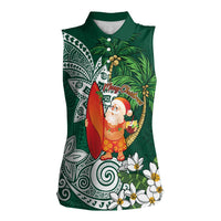 Polynesian Women Sleeveless Polo Shirt Tropical Santa - Plumeria Green Vintage LT7 Female Green - Polynesian Pride
