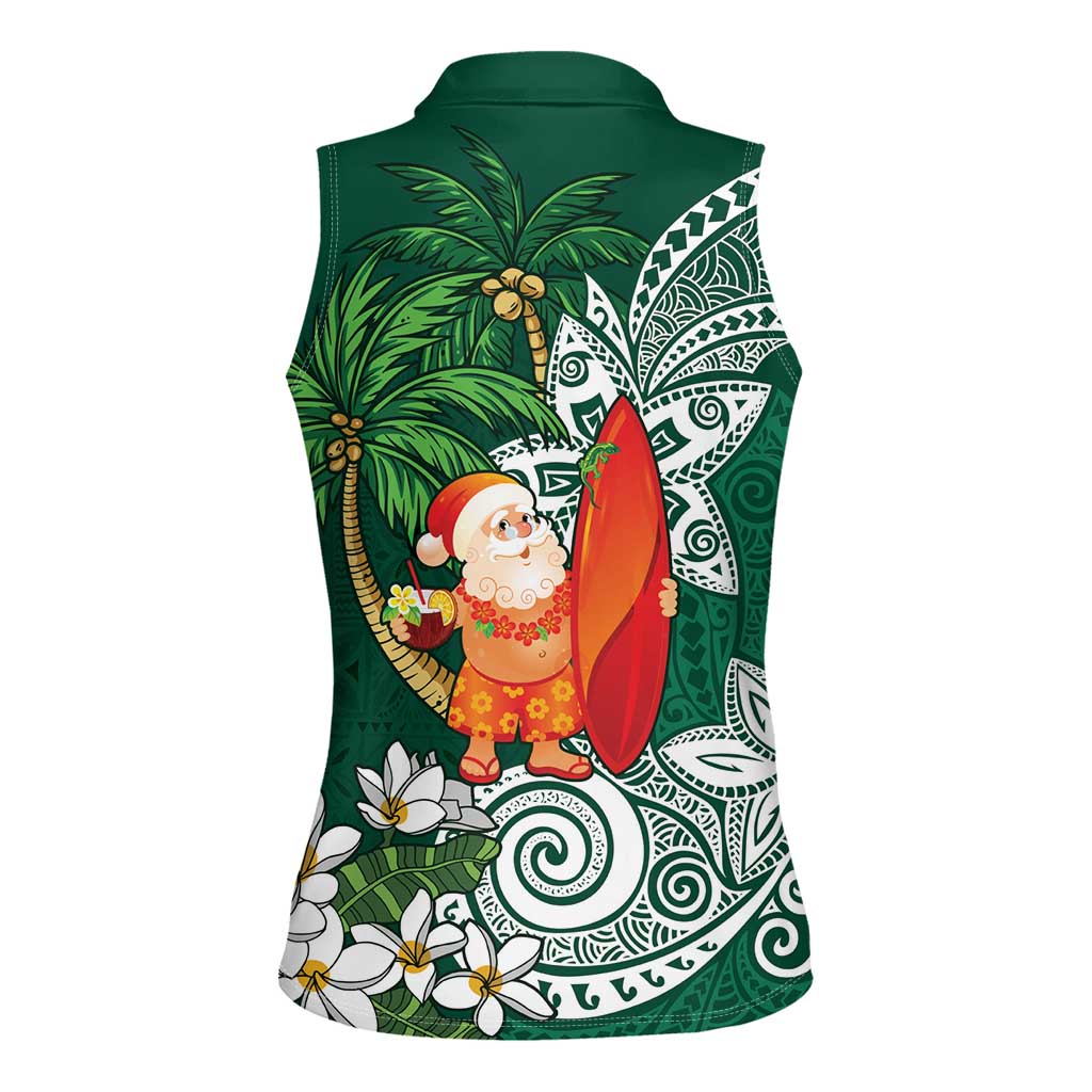 Polynesian Women Sleeveless Polo Shirt Tropical Santa - Plumeria Green Vintage LT7 - Polynesian Pride
