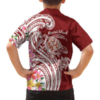 Aloha Hawaii Island Personalized Family Matching Long Sleeve Bodycon Dress and Hawaiian Shirt Crimson Dreamy Turtle LT7 - Polynesian Pride