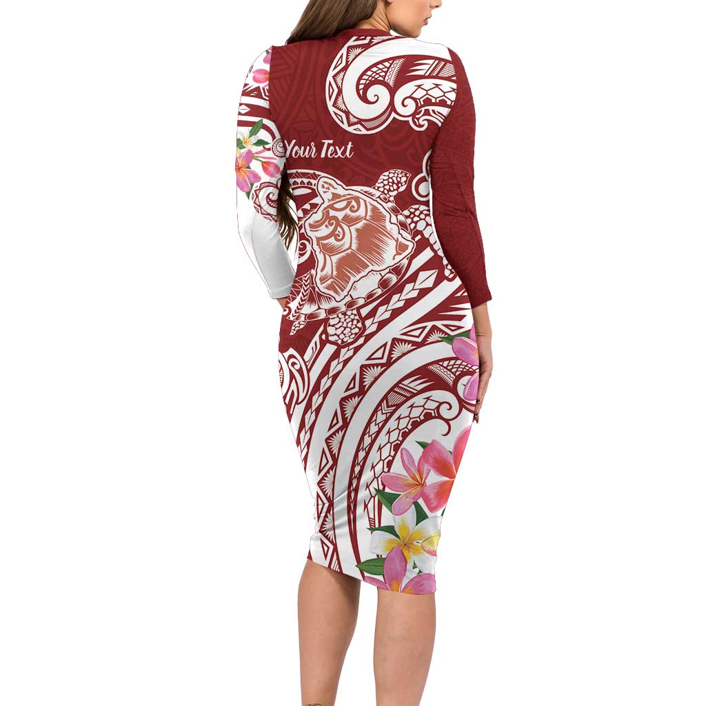 Aloha Hawaii Island Personalized Family Matching Long Sleeve Bodycon Dress and Hawaiian Shirt Crimson Dreamy Turtle LT7 - Polynesian Pride