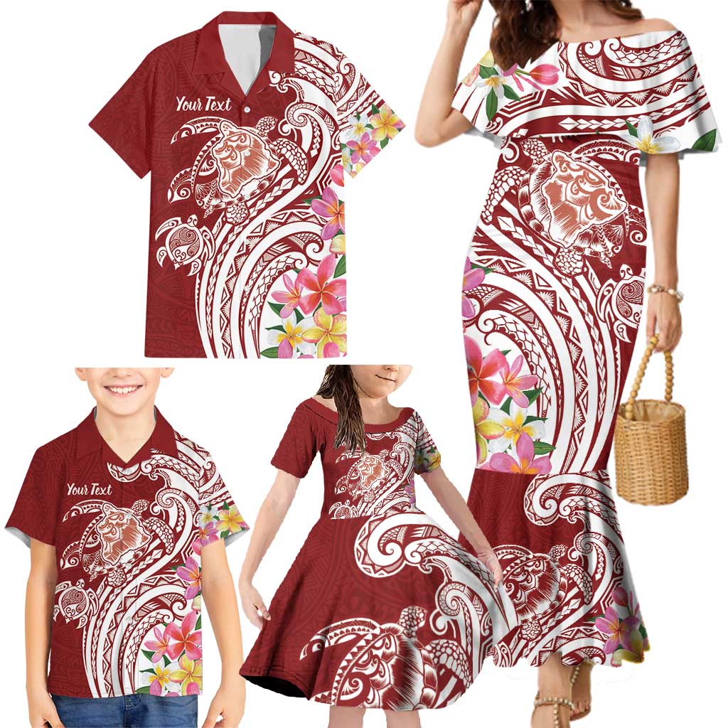 Aloha Hawaii Island Personalized Family Matching Mermaid Dress and Hawaiian Shirt Crimson Dreamy Turtle LT7 - Polynesian Pride
