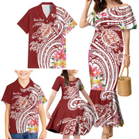 Aloha Hawaii Island Personalized Family Matching Mermaid Dress and Hawaiian Shirt Crimson Dreamy Turtle LT7 - Polynesian Pride