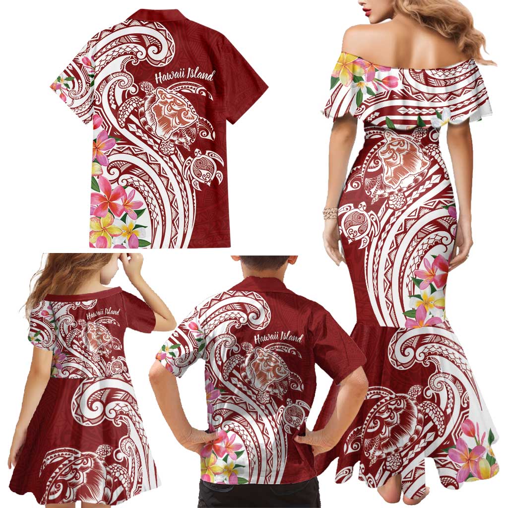 Aloha Hawaii Island Personalized Family Matching Mermaid Dress and Hawaiian Shirt Crimson Dreamy Turtle LT7 - Polynesian Pride
