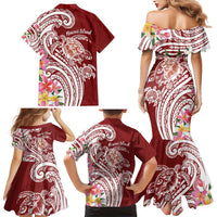 Aloha Hawaii Island Personalized Family Matching Mermaid Dress and Hawaiian Shirt Crimson Dreamy Turtle LT7 - Polynesian Pride
