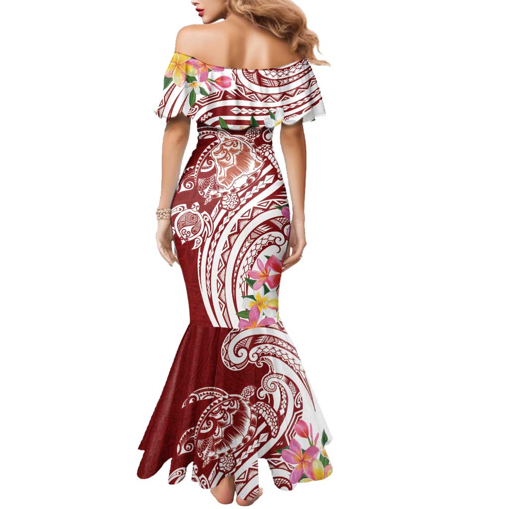 Aloha Hawaii Island Personalized Family Matching Mermaid Dress and Hawaiian Shirt Crimson Dreamy Turtle LT7 - Polynesian Pride