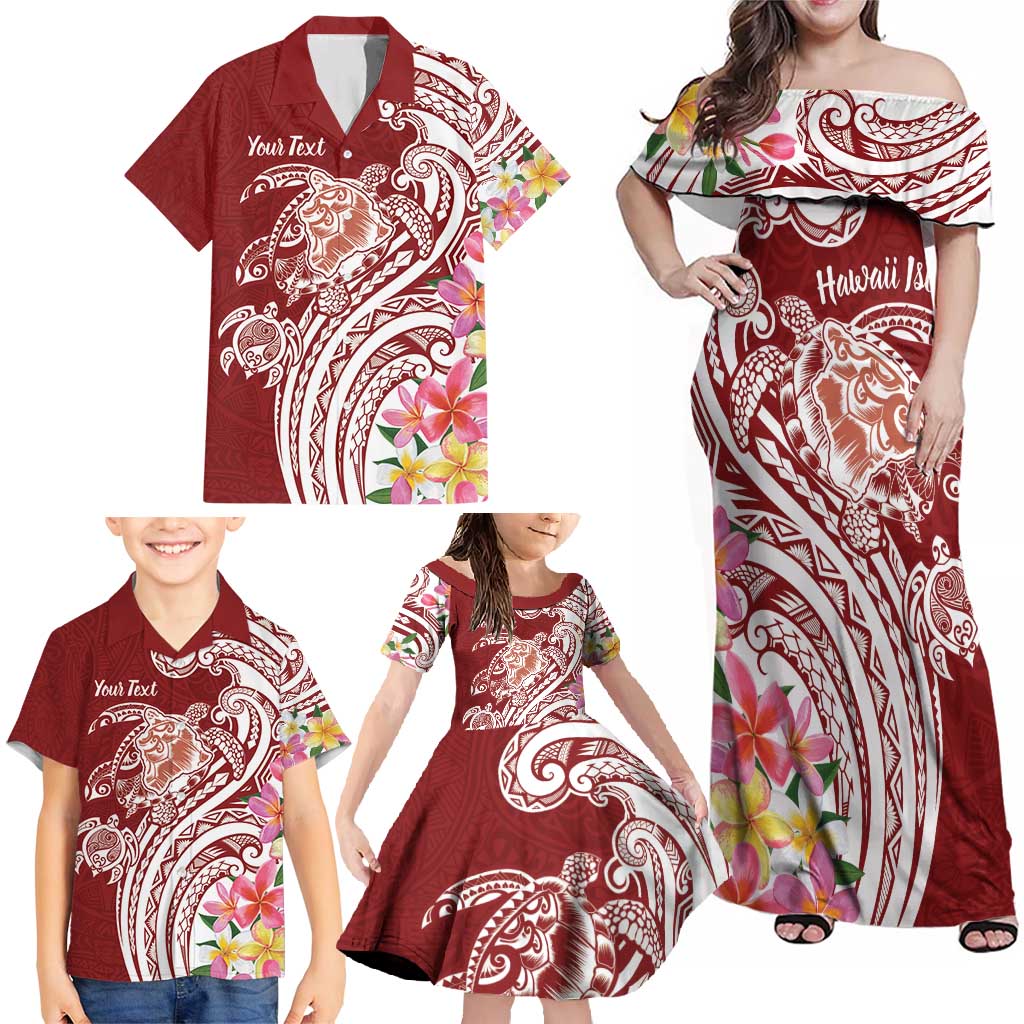 Aloha Hawaii Island Personalized Family Matching Off Shoulder Maxi Dress and Hawaiian Shirt Crimson Dreamy Turtle LT7 - Polynesian Pride