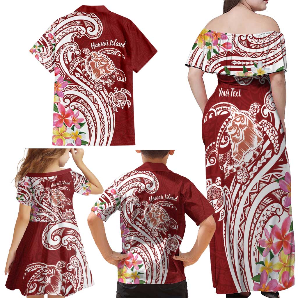Aloha Hawaii Island Personalized Family Matching Off Shoulder Maxi Dress and Hawaiian Shirt Crimson Dreamy Turtle LT7 - Polynesian Pride