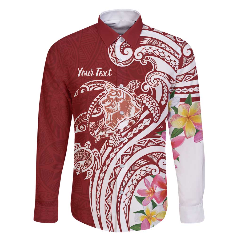 Aloha Hawaii Island Personalized Family Matching Off Shoulder Maxi Dress and Hawaiian Shirt Crimson Dreamy Turtle LT7 Dad's Shirt - Long Sleeve Red - Polynesian Pride