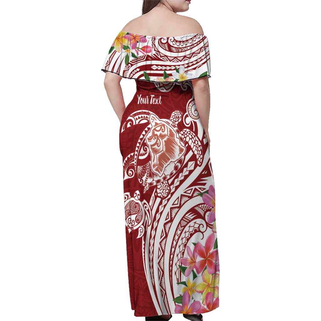 Aloha Hawaii Island Personalized Family Matching Off Shoulder Maxi Dress and Hawaiian Shirt Crimson Dreamy Turtle LT7 - Polynesian Pride