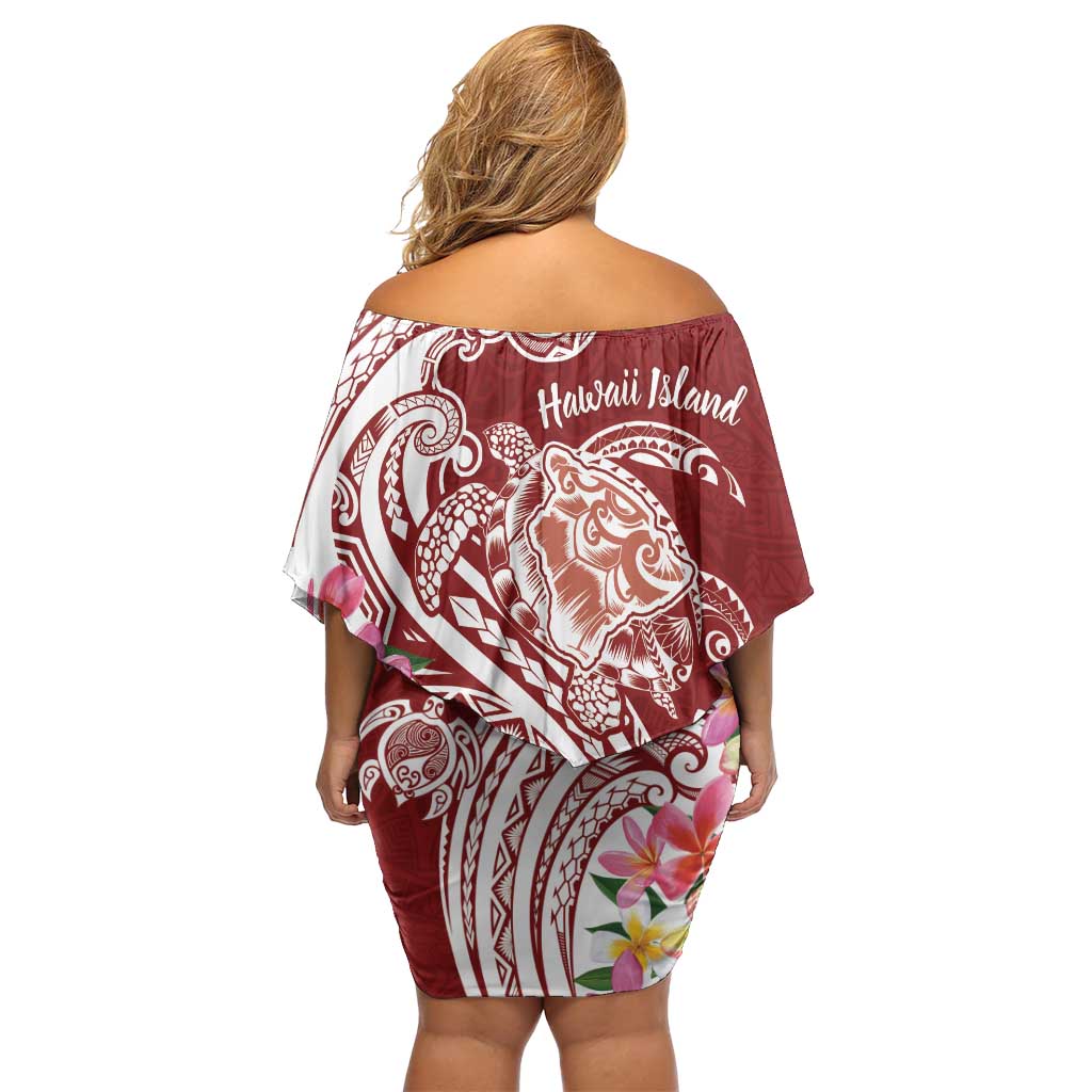 Aloha Hawaii Island Personalized Family Matching Off Shoulder Short Dress and Hawaiian Shirt Crimson Dreamy Turtle LT7 - Polynesian Pride