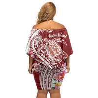 Aloha Hawaii Island Personalized Family Matching Off Shoulder Short Dress and Hawaiian Shirt Crimson Dreamy Turtle LT7 - Polynesian Pride