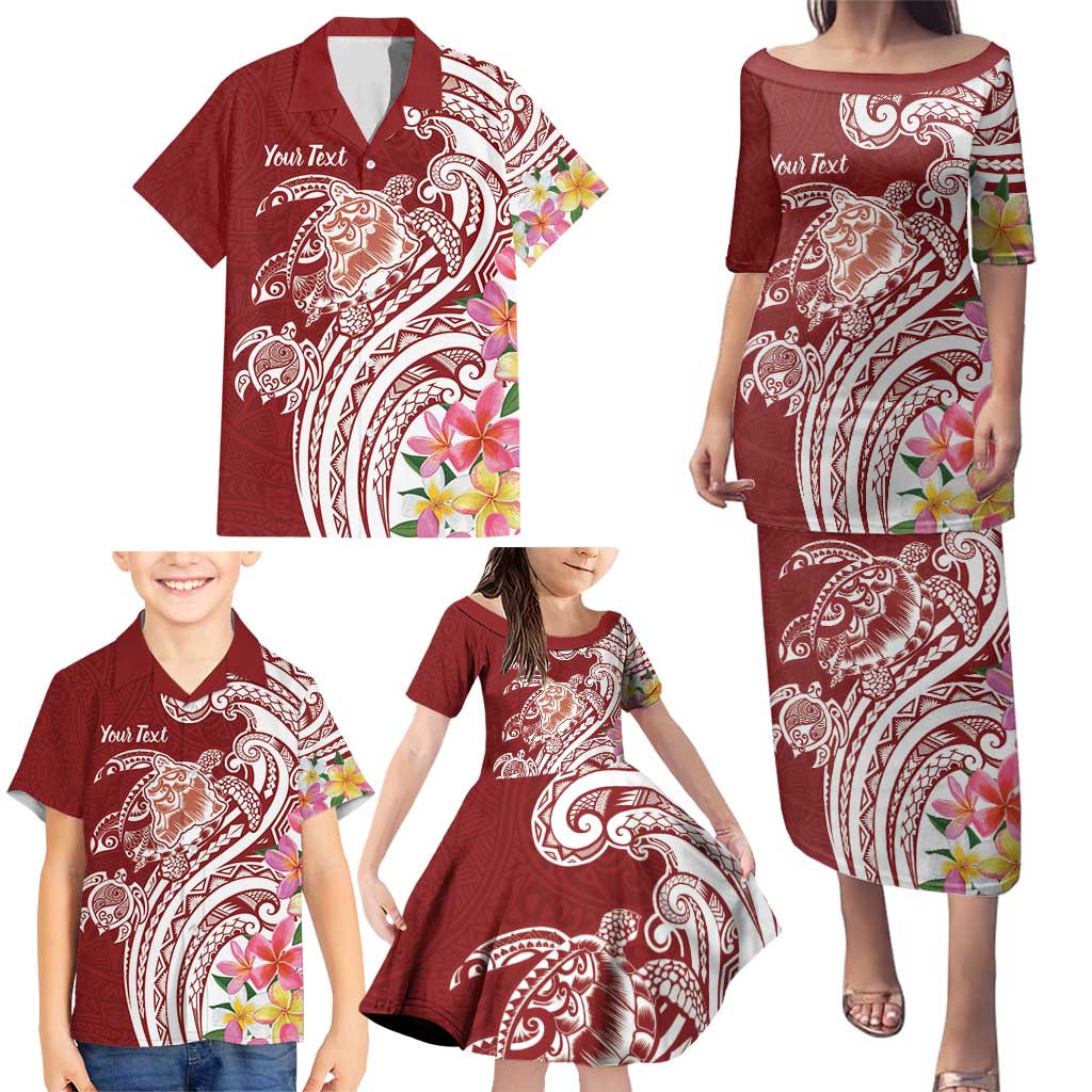 Aloha Hawaii Island Personalized Family Matching Puletasi and Hawaiian Shirt Crimson Dreamy Turtle LT7 - Polynesian Pride