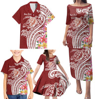 Aloha Hawaii Island Personalized Family Matching Puletasi and Hawaiian Shirt Crimson Dreamy Turtle LT7 - Polynesian Pride