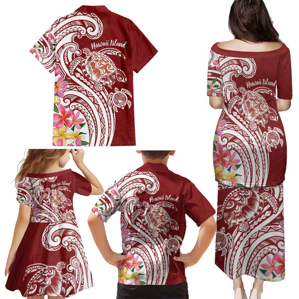 Aloha Hawaii Island Personalized Family Matching Puletasi and Hawaiian Shirt Crimson Dreamy Turtle LT7 - Polynesian Pride