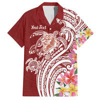 Aloha Hawaii Island Personalized Family Matching Puletasi and Hawaiian Shirt Crimson Dreamy Turtle LT7 Dad's Shirt - Short Sleeve Red - Polynesian Pride