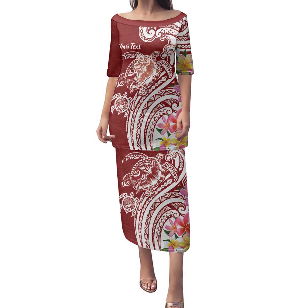 Aloha Hawaii Island Personalized Family Matching Puletasi and Hawaiian Shirt Crimson Dreamy Turtle LT7 Mom's Dress Red - Polynesian Pride