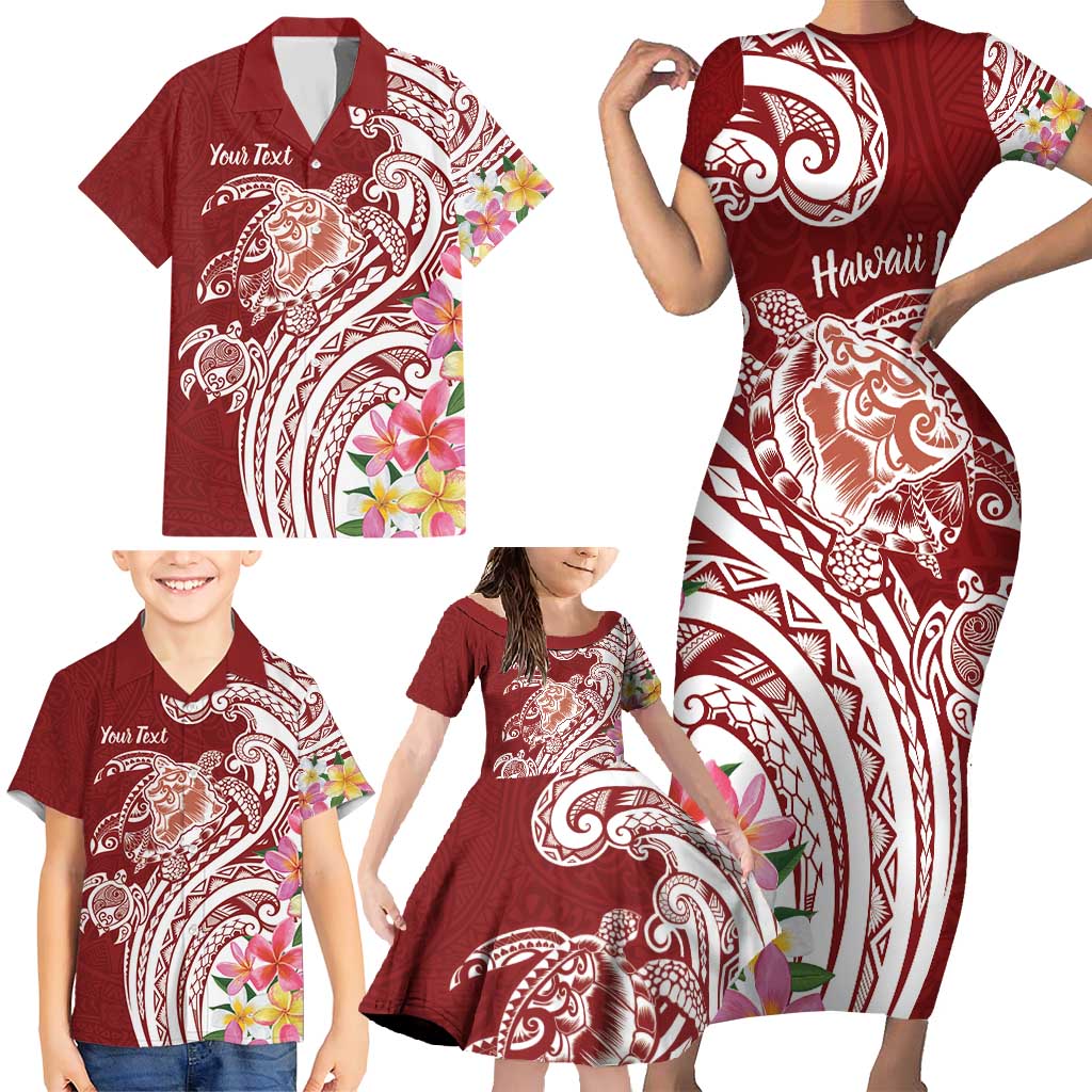 Aloha Hawaii Island Personalized Family Matching Short Sleeve Bodycon Dress and Hawaiian Shirt Crimson Dreamy Turtle LT7 - Polynesian Pride