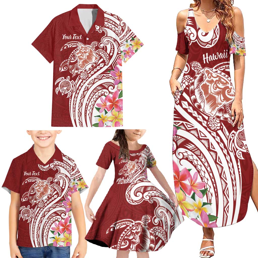 Aloha Hawaii Island Personalized Family Matching Summer Maxi Dress and Hawaiian Shirt Crimson Dreamy Turtle LT7 - Polynesian Pride