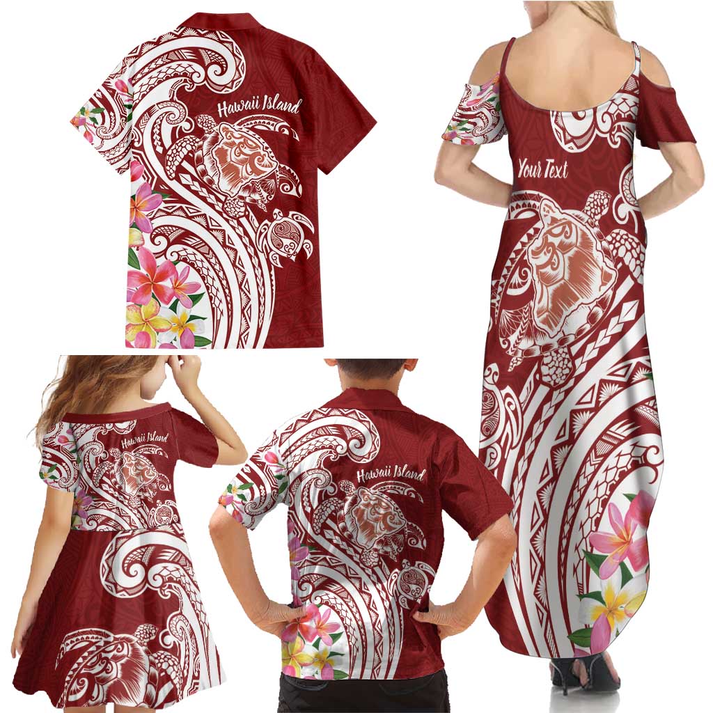 Aloha Hawaii Island Personalized Family Matching Summer Maxi Dress and Hawaiian Shirt Crimson Dreamy Turtle LT7 - Polynesian Pride