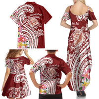 Aloha Hawaii Island Personalized Family Matching Summer Maxi Dress and Hawaiian Shirt Crimson Dreamy Turtle LT7 - Polynesian Pride