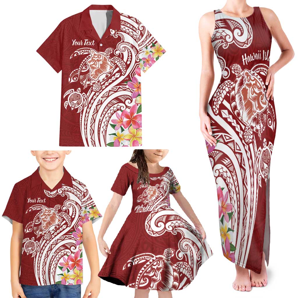 Aloha Hawaii Island Personalized Family Matching Tank Maxi Dress and Hawaiian Shirt Crimson Dreamy Turtle LT7 - Polynesian Pride