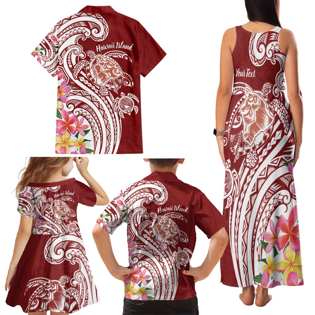 Aloha Hawaii Island Personalized Family Matching Tank Maxi Dress and Hawaiian Shirt Crimson Dreamy Turtle LT7 - Polynesian Pride
