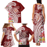 Aloha Hawaii Island Personalized Family Matching Tank Maxi Dress and Hawaiian Shirt Crimson Dreamy Turtle LT7 - Polynesian Pride