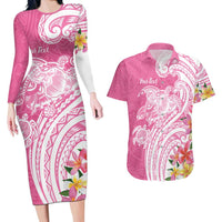 Aloha Maui Island Personalized Couples Matching Long Sleeve Bodycon Dress and Hawaiian Shirt Rose Dreamy Turtle LT7 Rose Pink - Polynesian Pride
