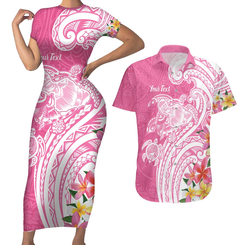 Aloha Maui Island Personalized Couples Matching Short Sleeve Bodycon Dress and Hawaiian Shirt Rose Dreamy Turtle LT7 Rose Pink - Polynesian Pride