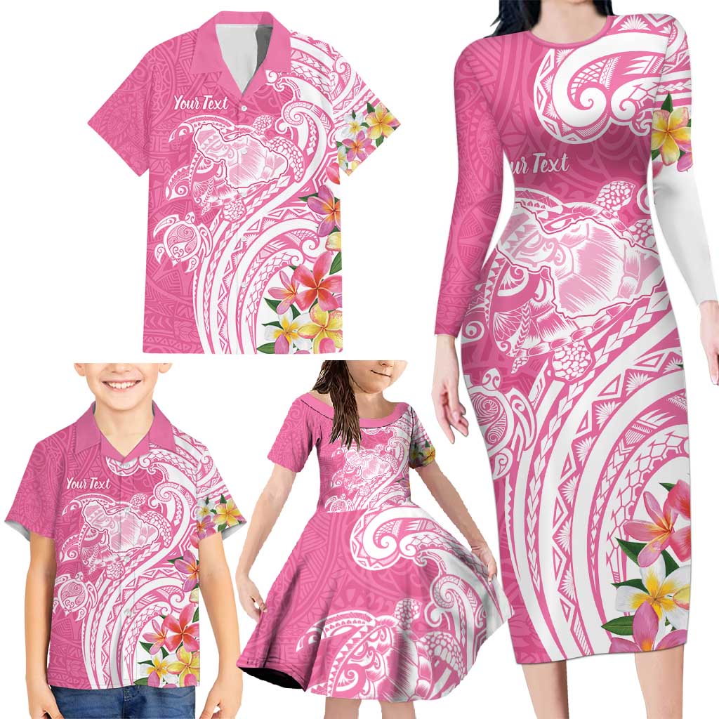 Aloha Maui Island Personalized Family Matching Long Sleeve Bodycon Dress and Hawaiian Shirt Rose Dreamy Turtle LT7 - Polynesian Pride